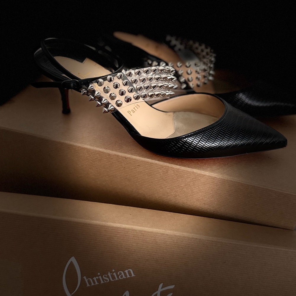 Christian Louboutin Black and Silver Studded Heels - Picture 3 of 4